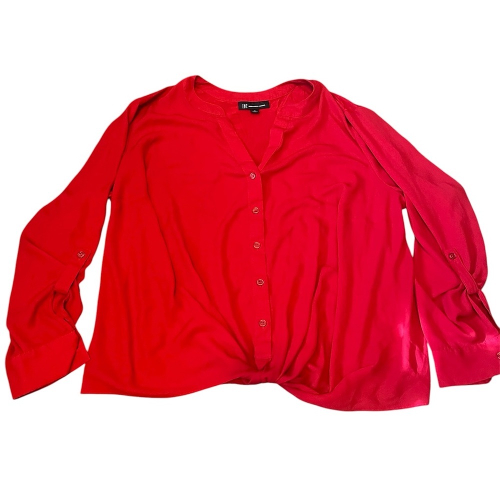 INC International Concepts Bold Red Blouse Top with Twist Detail Size 1X Women